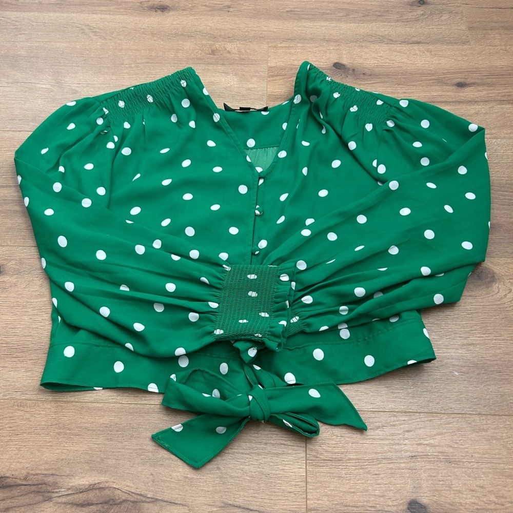 Elegant Green Polka Dot Blouse